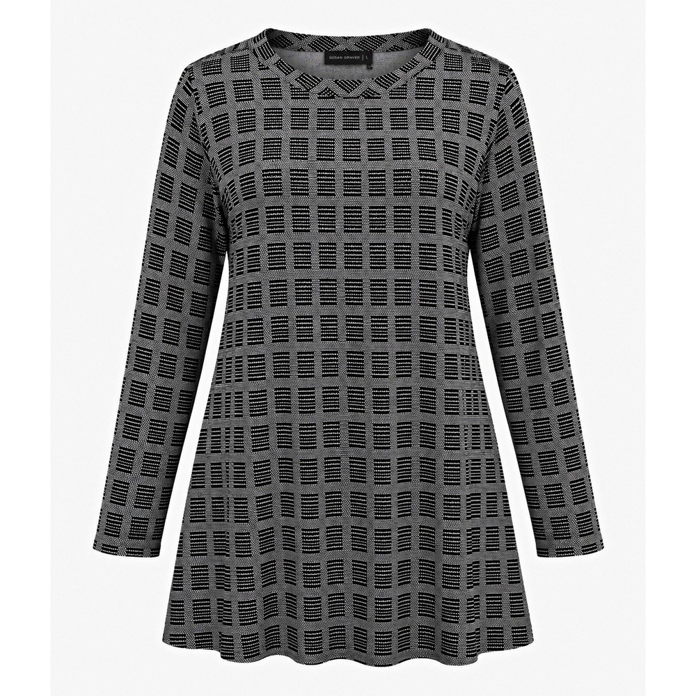 J. Jill Women's L Wearever Knit Tunic Top Geometric Black Gray Stretch EUC